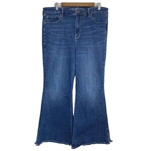 AMERICAN EAGLE Y2K super high rise flare stretch dark wash denim jeans 18 SHORT